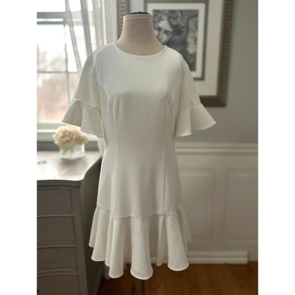 DO+BE White Graduation‎ Dress Fit and Flare Ruffle Crepe Coquette LWD Size L